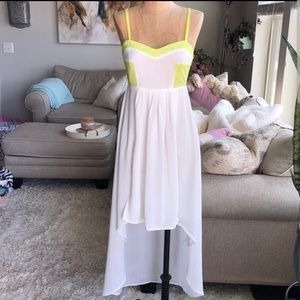 LF high low white/lime dress size XS NEVER WORN!!